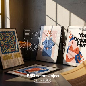 Set of 4 Frame Mockup, Three Multiple Gallery Set 4 Bundle, 4 Vertical Frame Art Display Mockup, Digital Print Mockup - PSD