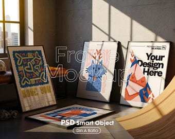 Gallery Wall Frame Mockup Set: Vertical 4-Frame Display (PSD Digital Download