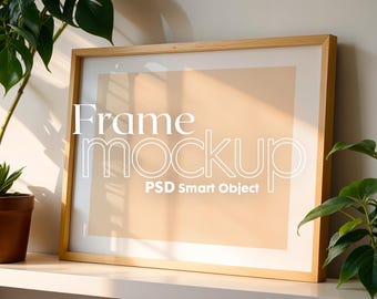 Scandinavian Frame Mockup: Horizontal Wooden Poster (PSD)
