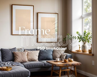 Double Frames Mockup PSD: Interior Wall Art Display