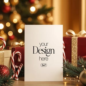 Kerstkaartmodel, witte blanco kaartmodel PSD, uitnodigingskaartmodel, feestelijke wenskaartmodel, PSD slim object