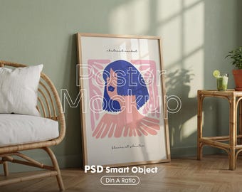 Mockup PSD de moldura minimalista para pôster, exibição de interiores limpa (arquivo de objeto inteligente)