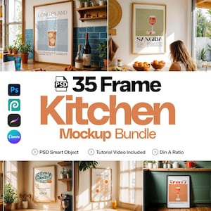 35 Kitchen Frames Mockup PSD Bundle: Realistic Art Display (Digital Download)