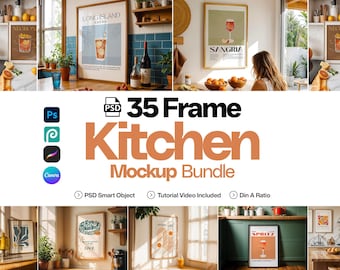 35 Kitchen Frames Mockup PSD Bundle: Realistic Art Display (Digital Download)