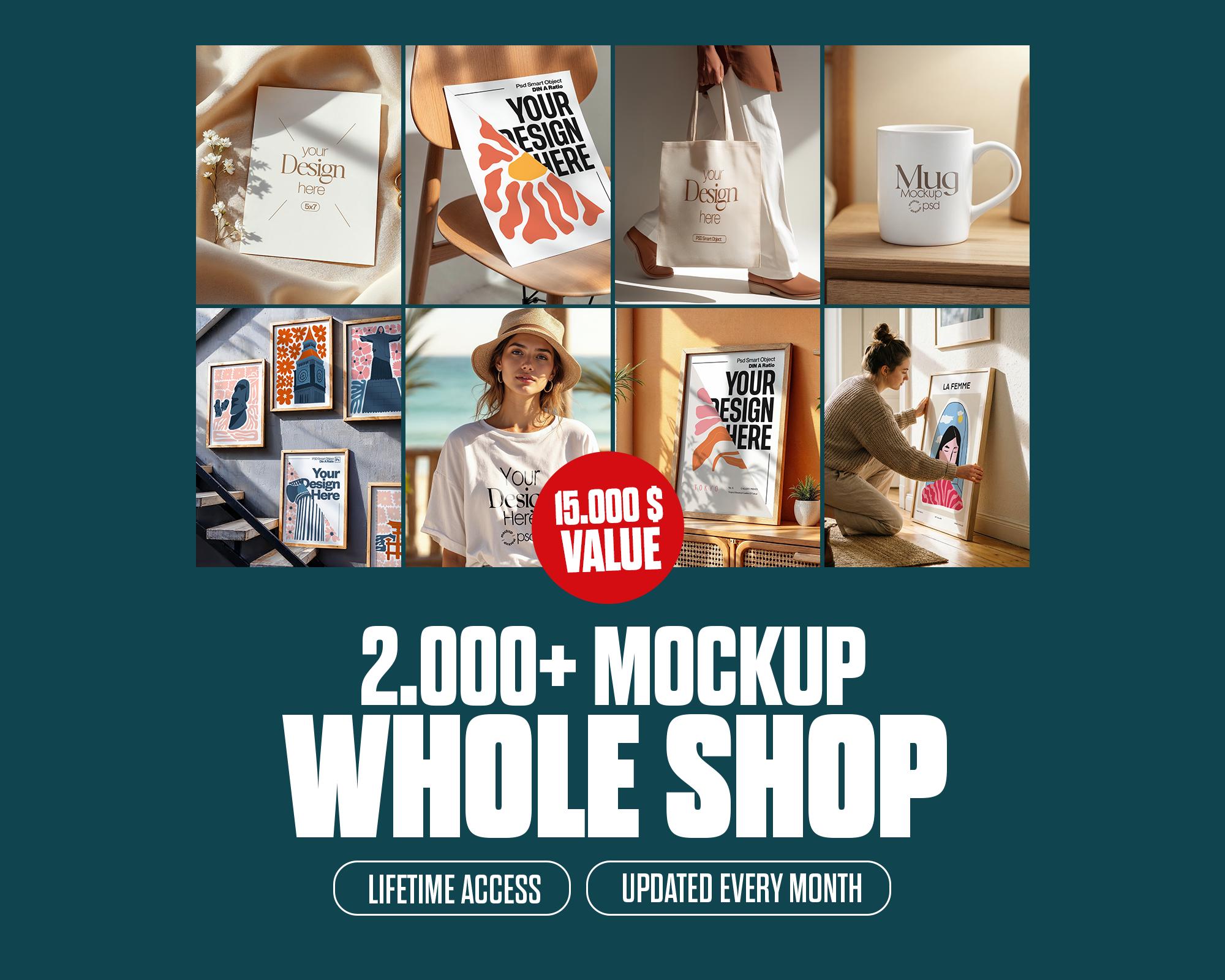 Whole Shop Mockup Bundle Pass | Lifetime Access to 2000+ PSD Full Mega ...