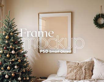 Christmas Frame Mockup: Holiday Poster Presentation (PSD)