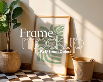 Minimalist Wooden Frame Mockup: Artwork & Poster Display (Digital Download)