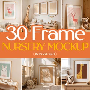 Paquete de 30 maquetas de marcos para guardería en formato PSD, maquetas de arte de pared para habitación de bebé, maquetas de marcos para pósteres de guardería, maquetas de marcos para pósteres de habitación de niños, descarga instantánea