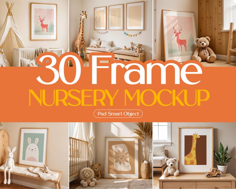 30 Nursery Frame Mockup Bundle: Baby Room Wall Art (PSD, Instant ...