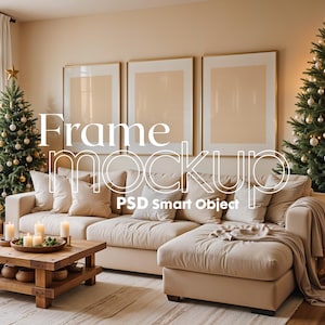 Christmas 3 Frame Mockup PSD, Christmas Holiday Frame Mockup, Christmas Mockup Poster Presentation, Christmas Interior Frame Mockup
