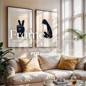 2 Bilderrahmen Mockup PSD, Mockup Rahmen, Doppelrahmen Mockup, 2er Set MockUp, Wand Kunst Display, Poster Mockup, Innenwand Poster Mockup PSD