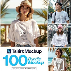 100 T-Shirt Mockup Bündel PSD | Gildan 64000 & Bella Canvas 3001 Print on Demand | Bekleidung Mockups Lifestyle T-Shirt Mockups Bundle