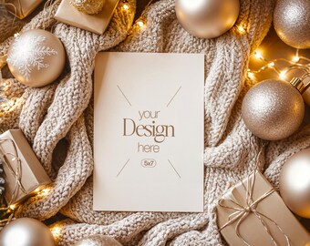 Christmas Card Mockup: White Blank PSD, Festive Invite (Digital Download)