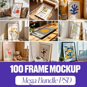 Paquete de más de 100 maquetas de marcos PSD Mega Set, maquetas de marcos de arte mural para diseño digital e impreso