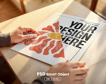 Poster Mockup with Person ISO A DIN Ratio | Minimal Modern PSD Photoshop & Photopea Template