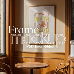 Maqueta de póster con marco de restaurante, maqueta de póster con marco de cafetería para descarga digital, descarga instantánea de objetos inteligentes de carteles y obras de arte