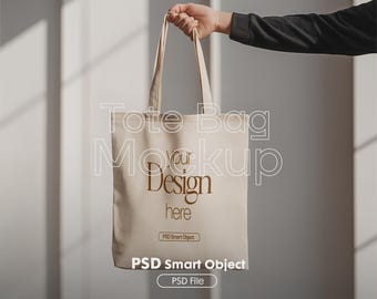 Cotton Canvas Tote Bag Mockup PSD : Printify, Printful Compatible, PSD Smart Object