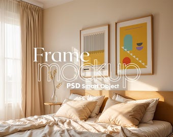 Mockup för sovrumsramar PSD: Dubbel väggkonstdisplay (digital nedladdning)