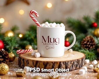 Christmas Mug Mockup PSD: White Ceramic Coffee Cup (Digital Download)