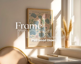 Interior Wall Frame Mockup: Modern Poster PSD (Digital Download)