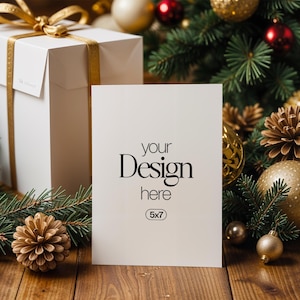 Christmas Card Mockup: White Blank Card, PSD Smart Object (Digital Download)