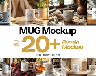Mug Mockup Bundle: White Ceramic 11oz PSD with Smart Layer (Digital Download)