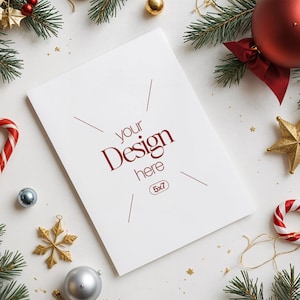 Mockup di biglietto di Natale, mockup di biglietto bianco vuoto PSD, mockup di biglietto di invito, mockup di biglietto di auguri festivo, oggetto intelligente PSD