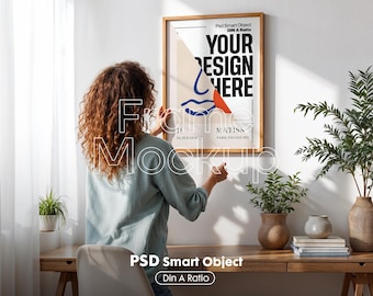 DIN A Frame Mockup PSD: Wall Art with Person