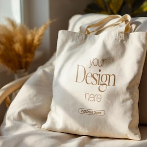 Cotton Canvas Tote Bag Mockup: Print Design Display (PSD)