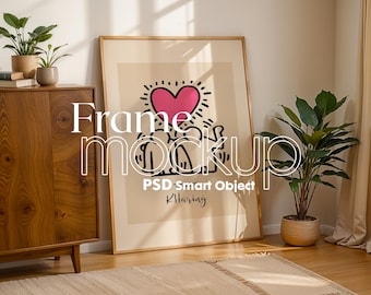 Minimalist Wooden Poster Frame Mockup: Artwork Smart Object (Digital Download)