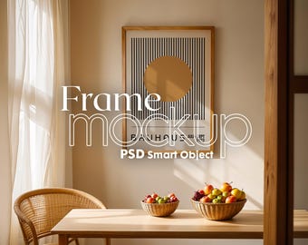 Minimal Kitchen Frame Poster Mockup: Boho Interior (PSD)