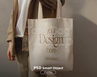 Cotton Canvas Tote Bag Mockup PSD : Printify, Printful Compatible, PSD Smart Object