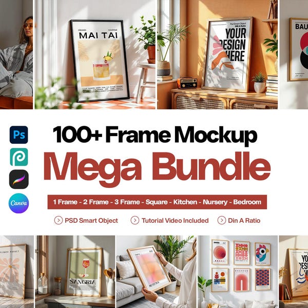 Paquete de más de 100 maquetas de marcos en formato PSD: Exhibición de arte mural