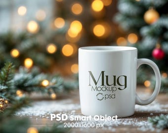 Christmas Mug Mockup PSD: White Ceramic Coffee Cup (Digital Download)