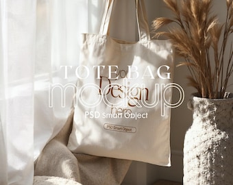 Cotton Canvas Tote Bag Mockup: Printify, Printful Compatible (PSD)
