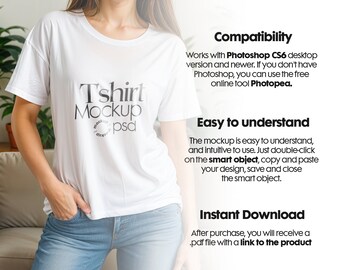 White Gildan T-shirt Mockup PSD: Woman Model