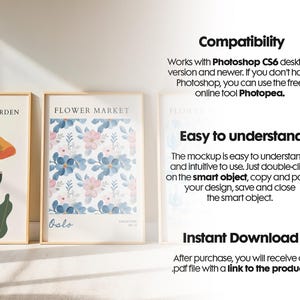 May include: Mockup of two framed floral prints with the titles "Botanical Garden" and "Flower Market". The prints are on a white surface with natural light shining through a window. The text "Oslo" is visible on the bottom of the "Flower Market" print.