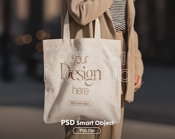 Cotton Canvas Tote Bag Mockup PSD : Printify, Printful Compatible, PSD Smart Object
