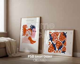 Minimalistisk dubbel affischrammodell PSD, väggkonstdisplaymall, smart objektfil