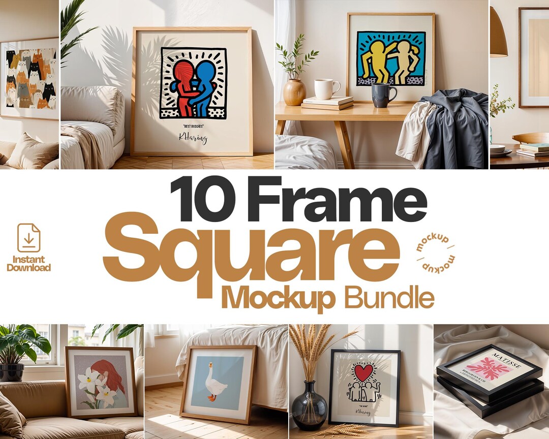 Square Frame Mockup Bundle: 10 PSD Interior Art Templates (digital ...