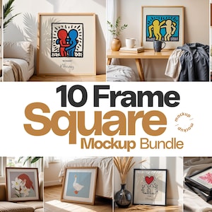 Paket med fyrkantiga rammockups: 10 PSD-mallar för interiörkonst (digital nedladdning)