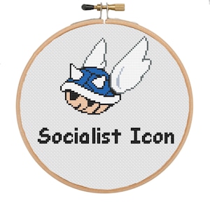Socialist Icon - Blue Shell from Mario Kart - Cross Stitch Pattern PDF