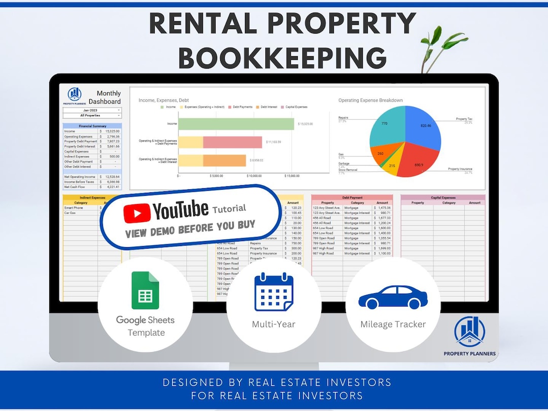 Rental Property Bookkeeping Google Sheets Spreadsheet Template for ...