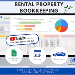 Rental Property Bookkeeping Google Sheets Spreadsheet Template for Landlords, Property Management, Income, Expense, Mortgage Tracker
