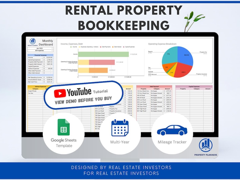 Printable Rental Bookkeeping Rental Property Bookkeeping Google Sheets Spreadsheet Template for ...