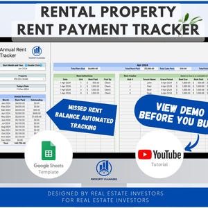 Tenant Rent Payment Tracker for Landlord, Rental Property, Rent Roll, Rent Receipt, Google Sheets Template, Spreadsheet, Property Management