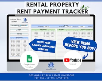 Tenant Rent Payment Tracker for Landlord, Rental Property, Rent Roll, Rent Receipt, Google Sheets Template, Spreadsheet, Property Management