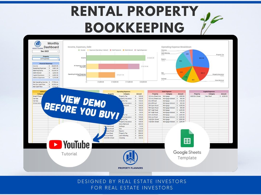 Printable Rental Bookkeeping Rental Property Bookkeeping Google Sheets Spreadsheet Template for ...