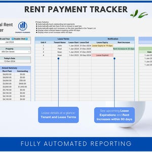 Tenant Rent Payment Tracker for Landlord, Rental Property, Rent Roll ...