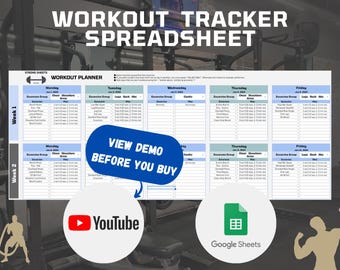 Fitness Workout Planner and Log, Body Weight Tracker, Spreadsheet, Google Sheets, for Bodybuilding, Powerlifting, Strength Training, Cardio